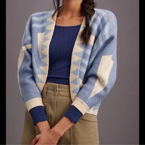 NWT! - Anthropologie Pacey cropped blue and cream cardigan